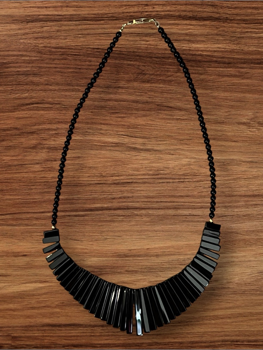 Vintage Hematite Graduated Bar Bib Necklace Art Deco Revival 1980s